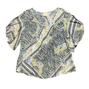 Maeve Anthropologie Maya Pintuck Flutter Sleeve Blouse Floral Sz 12 Multicolored